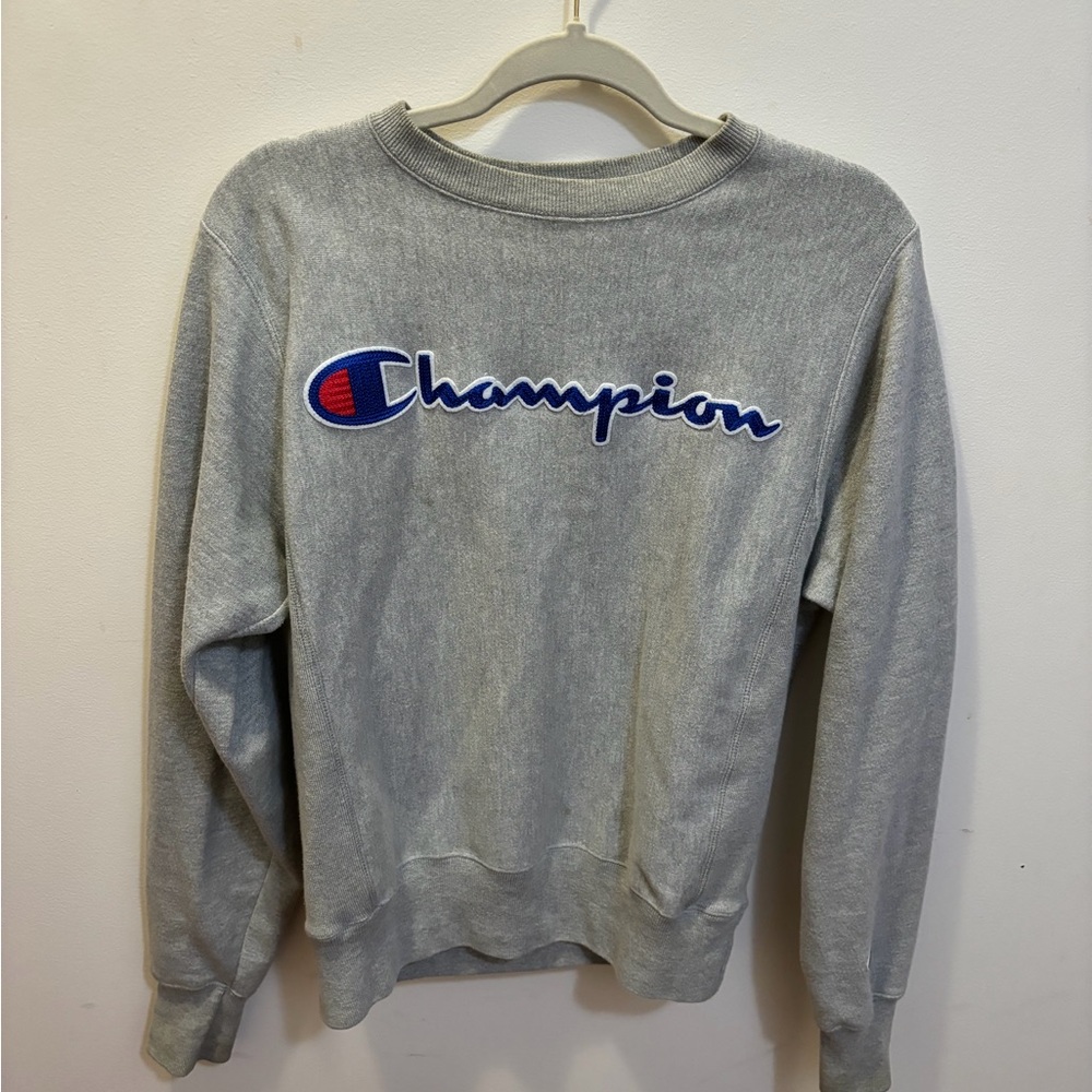 Champion Gray Crewneck Sweatshirt with Blue & Red Logo